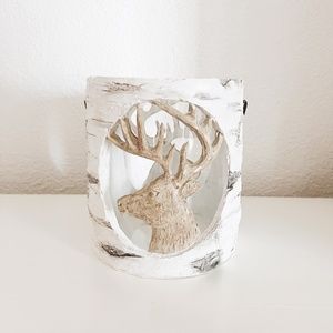 At Home White Grey Reindeer Candle Holder with Handle Winter/Christmas Decor